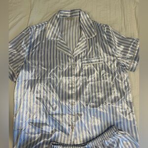 Elegant Blue Striped Women's Pajama Set